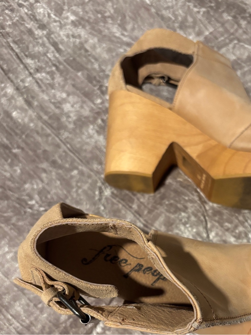 🌺Free People Size 8/39 Tan leather platform boots with wooden heel Cutout Heels - Picture 5 of 11